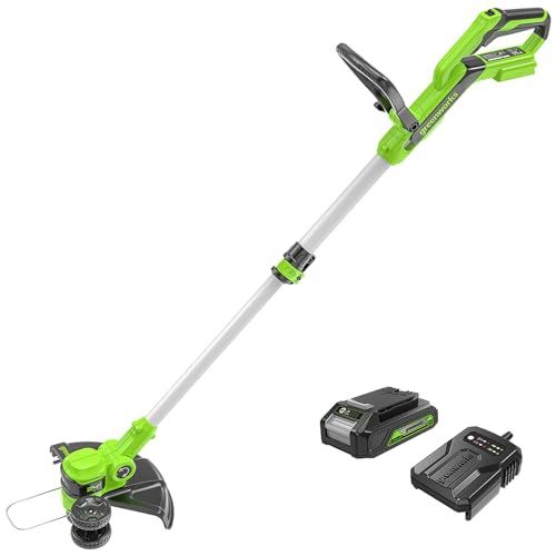 Greenworks G24LT30K2 - Sans Fil pour Petits et Moyens Jardins - Largeur de Coupe de 30 cm - Fil en Nylon de 1,65 mm à Alimentation Automatique - Batterie 24V 2Ah et Chargeur - Garantie 3 Ans