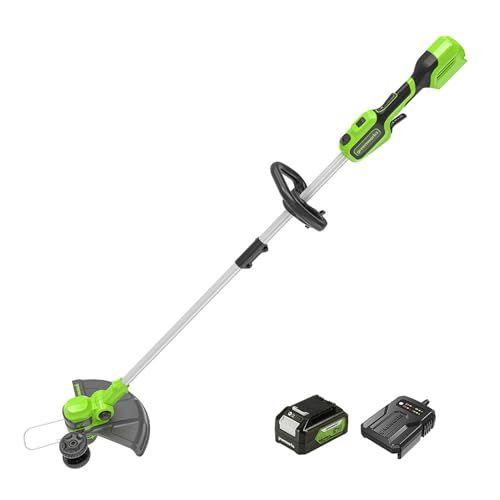 Greenworks GD24LT33K4 - Sans Fil avec Roue pour Moyens Jardins - Largeur Coupe 33 cm - Fil en Nylon 2 mm à Alimentation Automatique - Batterie 24V 4Ah et Chargeur - Garantie 3 Ans